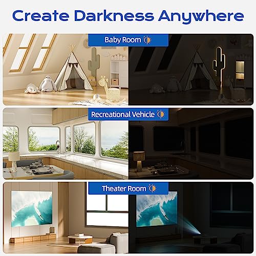 Tlany Blackout Curtains for Bedroom, 39" x 58" Portable Black Out Blinds with 20 Sets Hook & Loop Strips for 100% Blackout Window Film, Temporary Black-out Shades for Windows Cover Nursery Travel RV- Blacks - Image 5