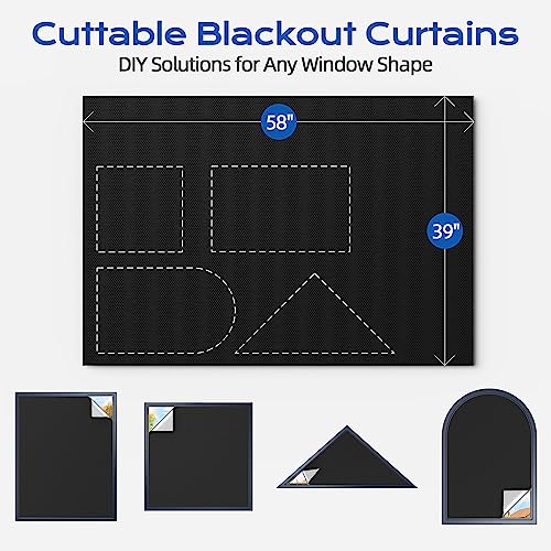 Tlany Blackout Curtains for Bedroom, 39" x 58" Portable Black Out Blinds with 20 Sets Hook & Loop Strips for 100% Blackout Window Film, Temporary Black-out Shades for Windows Cover Nursery Travel RV- Blacks - Image 4