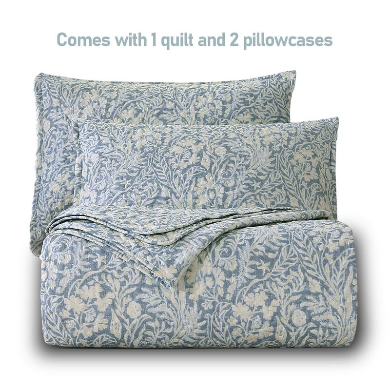 DURLENGEN Quilt Set California King Size 3Pcs,Bluish Grey Printed with Beige Leaves Pattern,Soft Microfiber Lightweight Bedspread for All Season Layering(112x104,Beige Botanical) - Image 5
