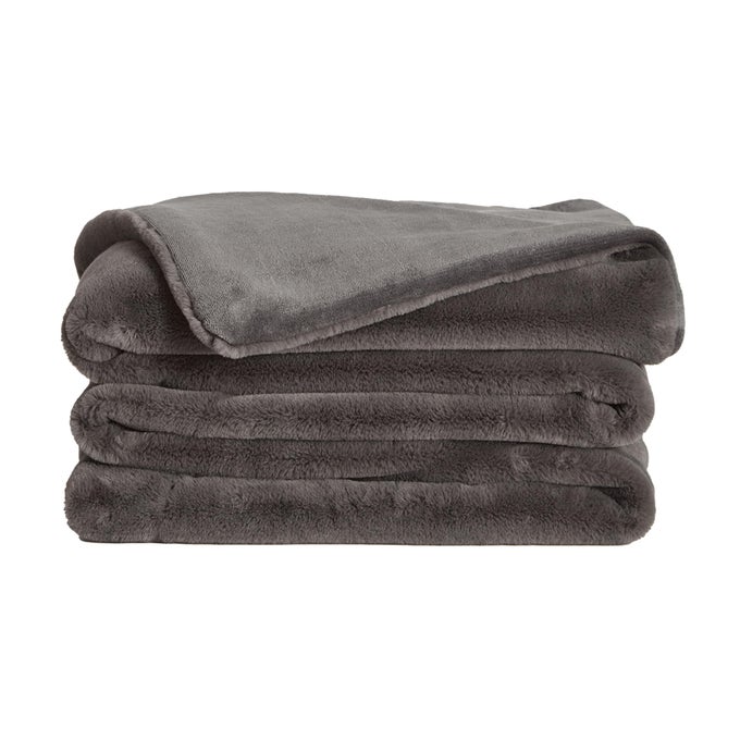 LIL MARSH FAUX FUR BLANKET DURABLE LIGHTWEIGHT EXTRA SOFT BLANKET MACHINE WASHABLE ADD SOFTNESS TO ANY BED COUCH OR READING CHAIR CHARCOAL CHARLIE MEDIUM 60 X 80