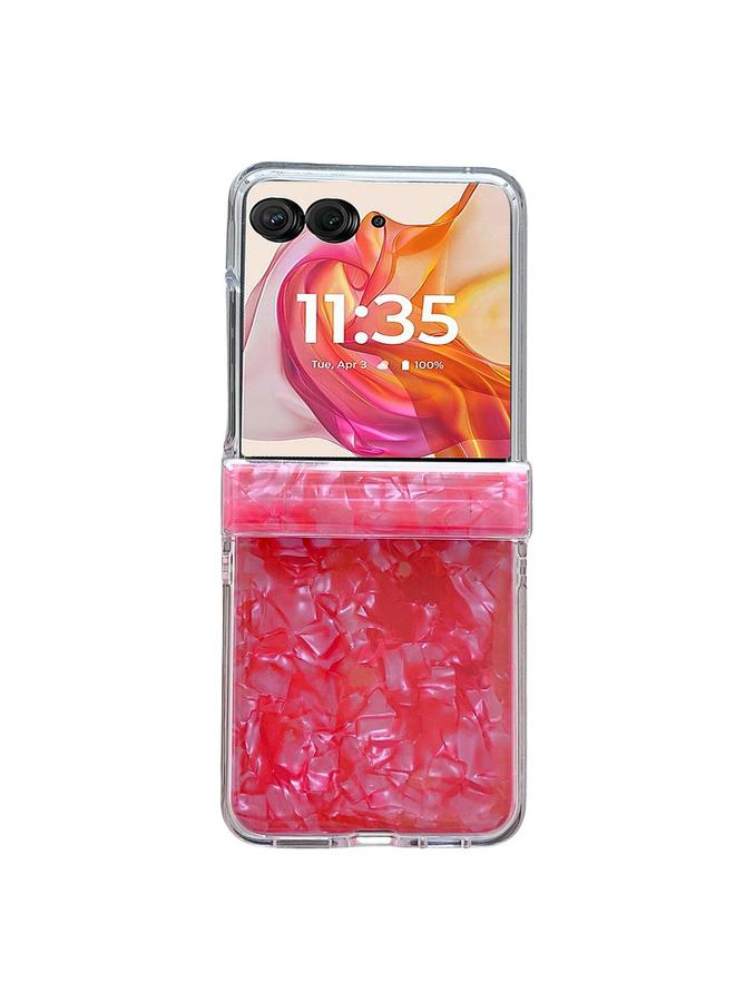 جراب هاتف Motorola Razr 50 Ultra مكون من ثلاث قطع بنمط صدفي لؤلؤي (أحمر)