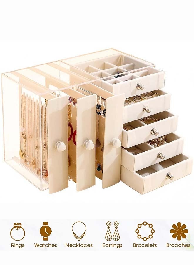 ثمانية فيبيهاوس صندوق تخزين مجوهرات بخمسة أدراج مخملية وثلاثة أدراج جانبية منظم المجوهرات صندوق منظم مجوهرات أكريليك علبة تنظيم المجوهرات صندوق المجوهرات منظم مجوهرات بخمسة أدراج منظم إكسسوارات علبة إكسسوارات صناديق مجوهرات شفافة للنساء منظم مجوهرات تنظيمات اكسسوارات حافظة عرض مجوهرات قابلة للفصل لحمل الأقراط والأساور والقلائد والخواتم منظمات مجوهرات - Image 1