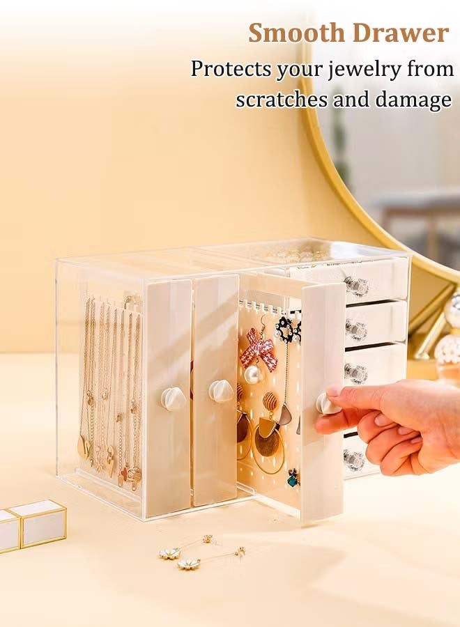 ثمانية فيبيهاوس صندوق تخزين مجوهرات بخمسة أدراج مخملية وثلاثة أدراج جانبية منظم المجوهرات صندوق منظم مجوهرات أكريليك علبة تنظيم المجوهرات صندوق المجوهرات منظم مجوهرات بخمسة أدراج منظم إكسسوارات علبة إكسسوارات صناديق مجوهرات شفافة للنساء منظم مجوهرات تنظيمات اكسسوارات حافظة عرض مجوهرات قابلة للفصل لحمل الأقراط والأساور والقلائد والخواتم منظمات مجوهرات - Image 4