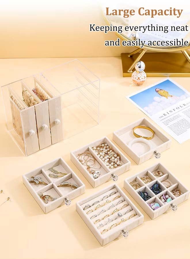 ثمانية فيبيهاوس صندوق تخزين مجوهرات بخمسة أدراج مخملية وثلاثة أدراج جانبية منظم المجوهرات صندوق منظم مجوهرات أكريليك علبة تنظيم المجوهرات صندوق المجوهرات منظم مجوهرات بخمسة أدراج منظم إكسسوارات علبة إكسسوارات صناديق مجوهرات شفافة للنساء منظم مجوهرات تنظيمات اكسسوارات حافظة عرض مجوهرات قابلة للفصل لحمل الأقراط والأساور والقلائد والخواتم منظمات مجوهرات - Image 5