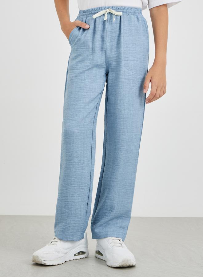 Styli Regular Fit Linen Pants with Drawstring - Image 1