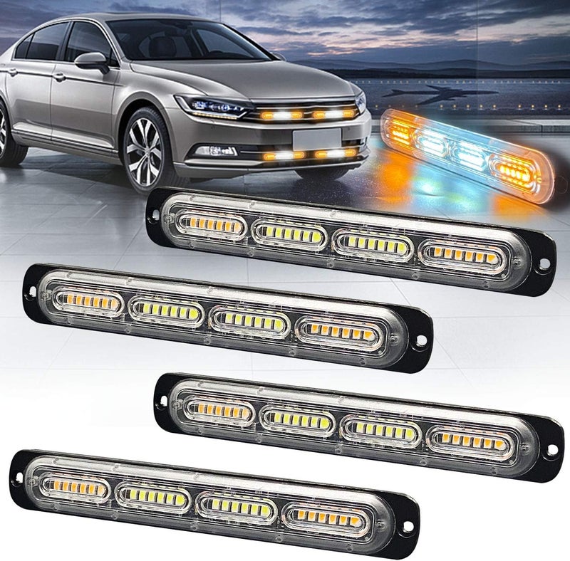 XTAUTO LED Emergency Strobe Light 24-LED Amber White Ultra-Thin Surface Mount Warning Beacon - 4-Pack - Image 1