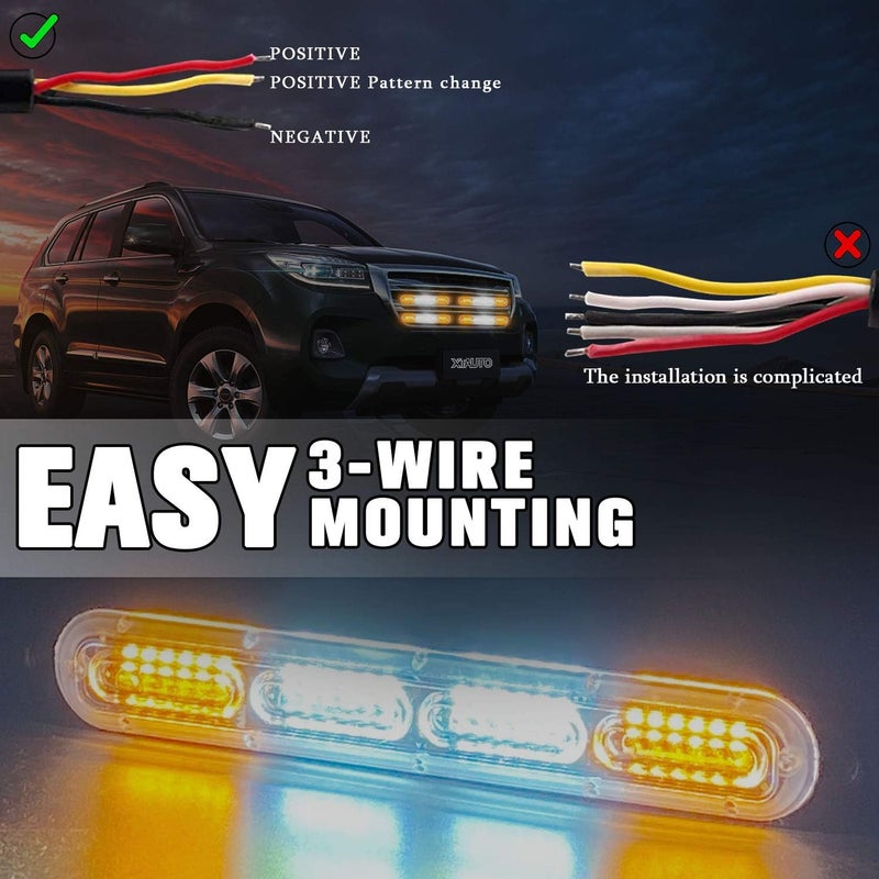 XTAUTO LED Emergency Strobe Light 24-LED Amber White Ultra-Thin Surface Mount Warning Beacon - 4-Pack - Image 5