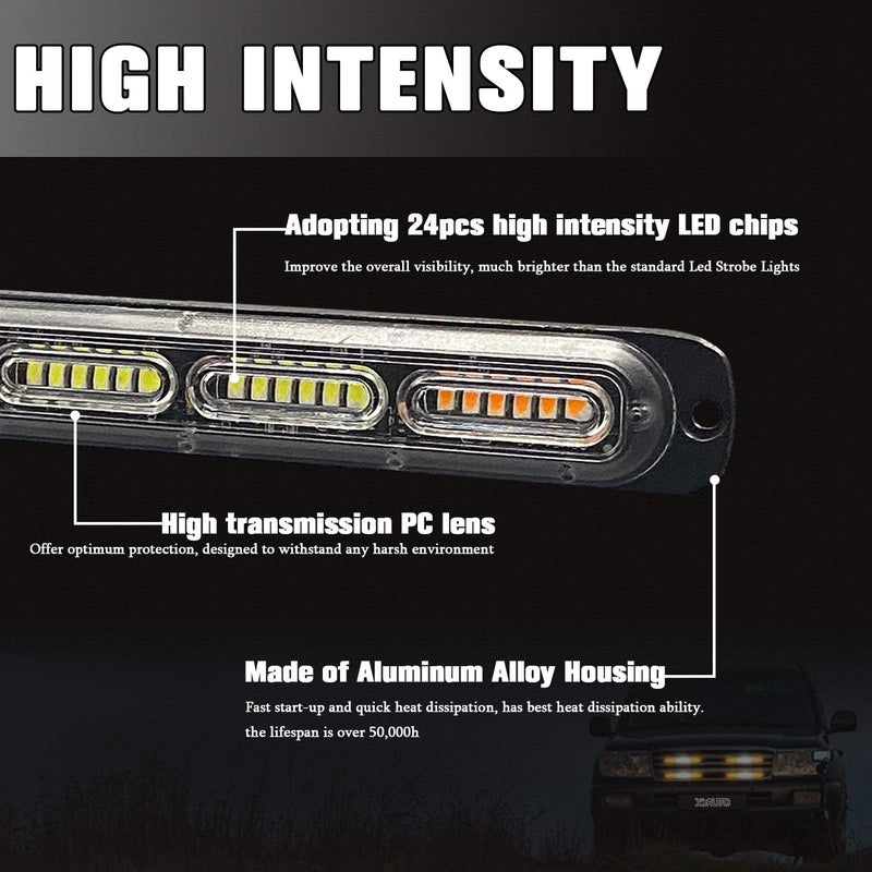 XTAUTO LED Emergency Strobe Light 24-LED Amber White Ultra-Thin Surface Mount Warning Beacon - 4-Pack - Image 2