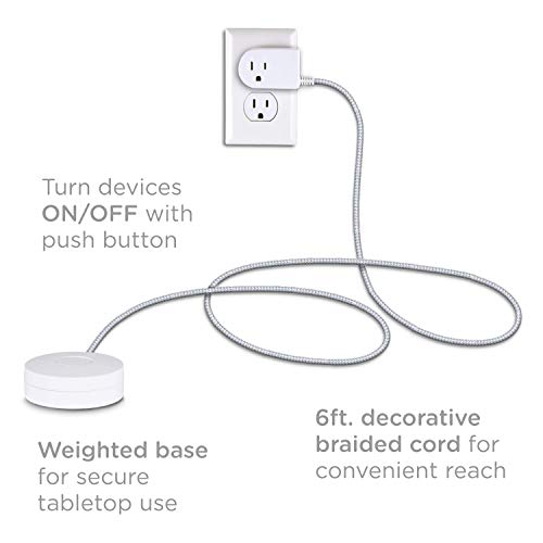 Cordinate Extension Cord with Switch On/Off Plug, 6 Ft Braided Power Cord Outlet Switch, 3 Prong, Slip Resistant Base, Tabletop or Wall Mount, Perfect for Lamps/Holiday Lights, White/Gray, 41095 - Image 4