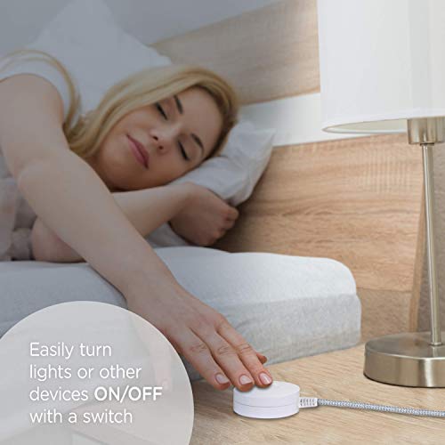 Cordinate Extension Cord with Switch On/Off Plug, 6 Ft Braided Power Cord Outlet Switch, 3 Prong, Slip Resistant Base, Tabletop or Wall Mount, Perfect for Lamps/Holiday Lights, White/Gray, 41095 - Image 2