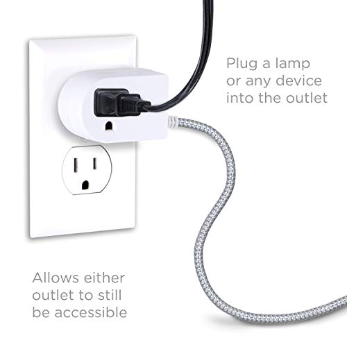 Cordinate Extension Cord with Switch On/Off Plug, 6 Ft Braided Power Cord Outlet Switch, 3 Prong, Slip Resistant Base, Tabletop or Wall Mount, Perfect for Lamps/Holiday Lights, White/Gray, 41095 - Image 5