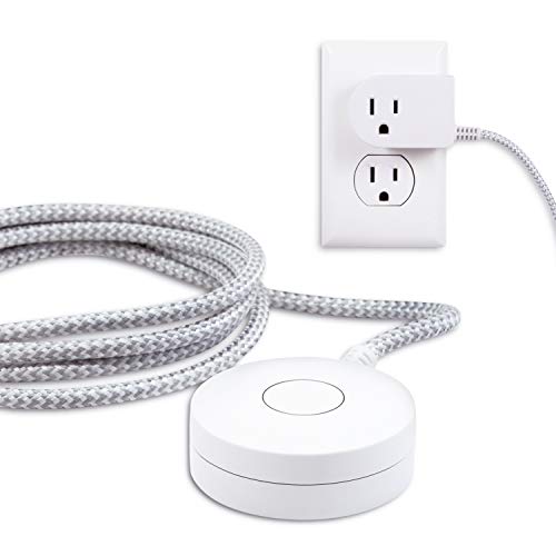 Cordinate Extension Cord with Switch On/Off Plug, 6 Ft Braided Power Cord Outlet Switch, 3 Prong, Slip Resistant Base, Tabletop or Wall Mount, Perfect for Lamps/Holiday Lights, White/Gray, 41095 - Image 1