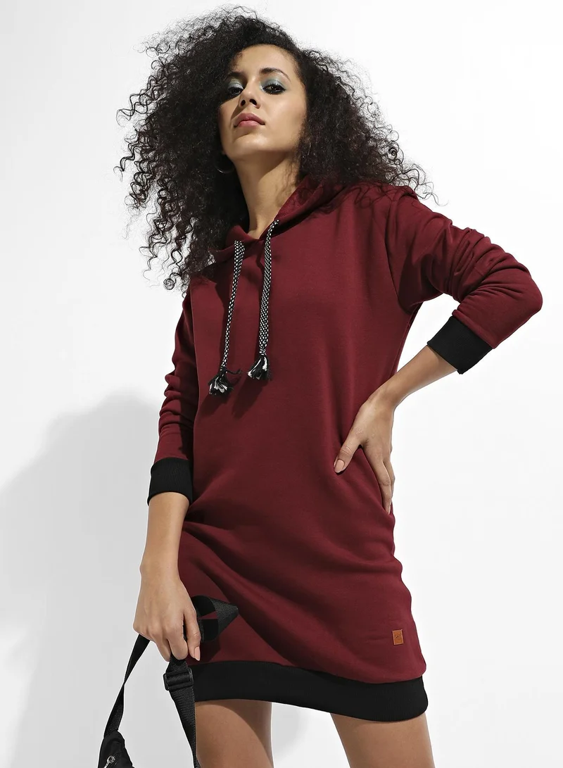 Campus Sutra Hooded Sweatshirt Dress