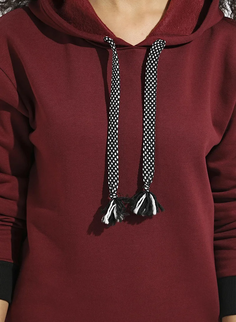 Pinacolada  Women's Maroon Hoodie Dress With Contrast Hem for Women | Best Price UAE