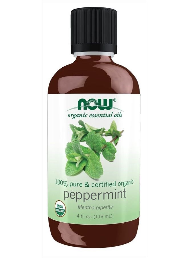 now Essential Oils, Organic Peppermint Oil, Invigorating Aromatherapy Scent, Steam Distilled, 100% Pure, Vegan, Child Resistant Cap, 4-Ounce  - Image 1
