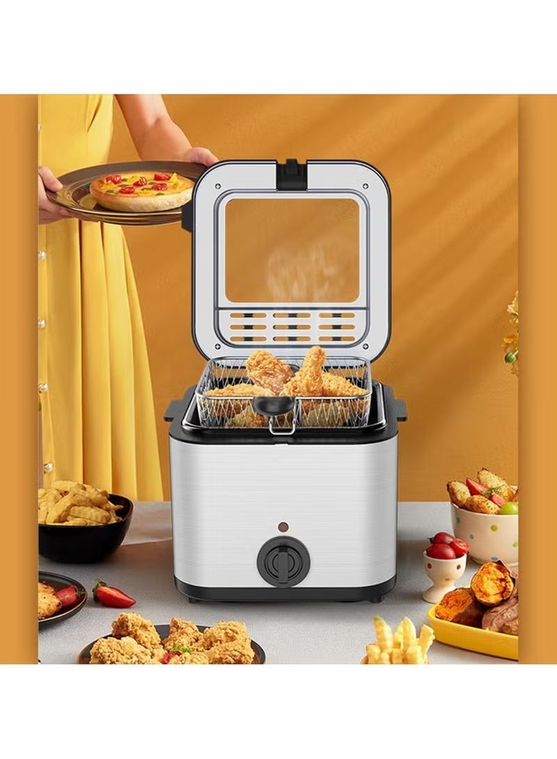 Denx 2.5L Electric Deep Fryer with View Window Stainless Steel Lid 1000W Smart Multi-Function Oil Fryer - Image 3