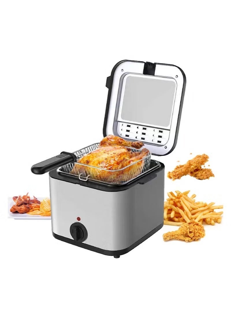 Denx 2.5L Electric Deep Fryer with View Window Stainless Steel Lid 1000W Smart Multi-Function Oil Fryer - Image 1