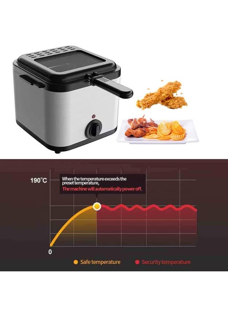 Denx 2.5L Electric Deep Fryer with View Window Stainless Steel Lid 1000W Smart Multi-Function Oil Fryer - Image 2