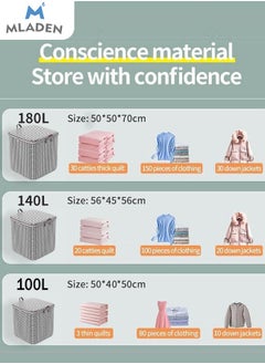 MLADEN 3PCS 180L Large Storage Bags Waterproof Clothes Storage Bins Foldable Closet Organizers Storage Containers with Durable Handle/Zipper for Clothing  Blanket Comforters Bed Sheets Pillows and Toys  - Image 3