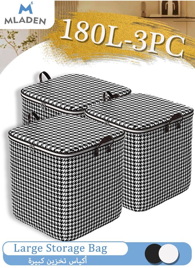 MLADEN 3PCS 180L Large Storage Bags Waterproof Clothes Storage Bins Foldable Closet Organizers Storage Containers with Durable Handle/Zipper for Clothing  Blanket Comforters Bed Sheets Pillows and Toys  - Image 1