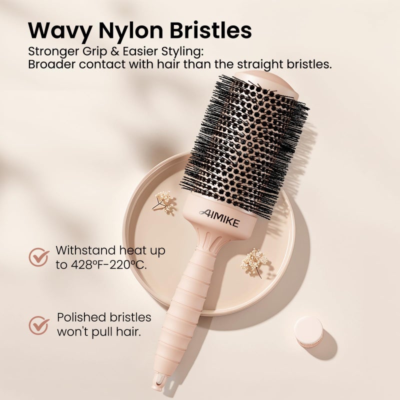 AIMIKE Round Hair Brush, 2.1 inch Nano Ion Thermal Ceramic Tech, Large Round Brush for Blow Drying & Styling, Maximum Volume and Shine, Barrel 2.1 inch, for Thick Curly Hair, Unisex - Image 5