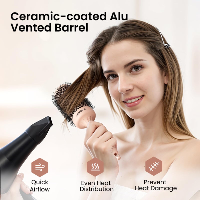 AIMIKE Round Hair Brush, 2.1 inch Nano Ion Thermal Ceramic Tech, Large Round Brush for Blow Drying & Styling, Maximum Volume and Shine, Barrel 2.1 inch, for Thick Curly Hair, Unisex - Image 4
