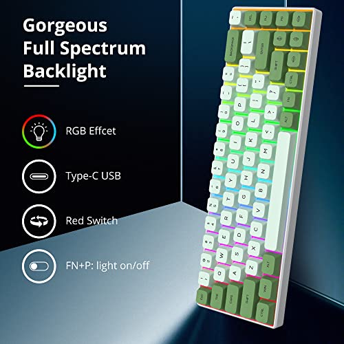 Owpkeenthy Wired 65% Percent Mechanical Gaming Keyboard Creamy Keycaps with Red Switch Ultra Compact RGB 60% Cute Green Gaming Keyboard N-Key Rollover for PC Gamer (Matcha/68 Red Switch) - Image 3