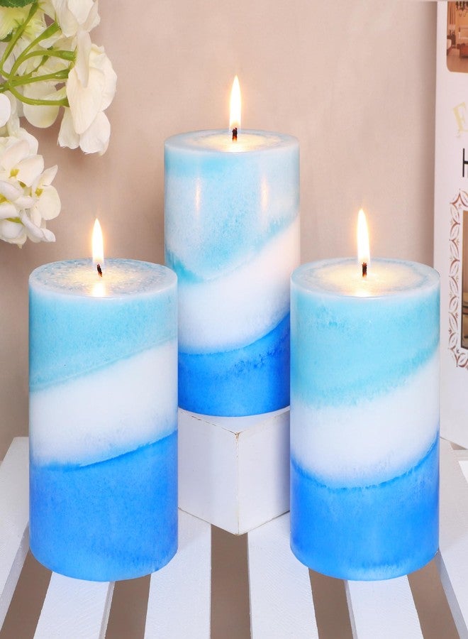 Immeiscent Ocean Scented Blue Pillar Candles 3x4 Inches Hand-Poured Long Lasting Burn Fresh Sea Aroma Aesthetics Decorative Candle for Home Wedding Seaside Nautical Party - Image 2