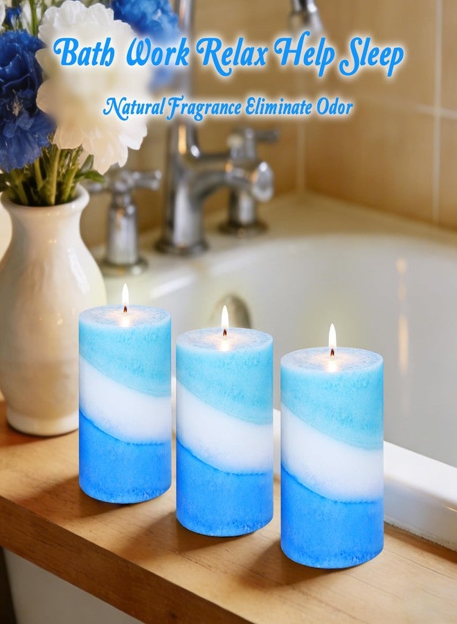 Immeiscent Ocean Scented Blue Pillar Candles 3x4 Inches Hand-Poured Long Lasting Burn Fresh Sea Aroma Aesthetics Decorative Candle for Home Wedding Seaside Nautical Party - Image 5