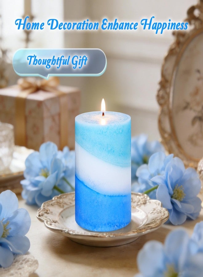 Immeiscent Ocean Scented Blue Pillar Candles 3x4 Inches Hand-Poured Long Lasting Burn Fresh Sea Aroma Aesthetics Decorative Candle for Home Wedding Seaside Nautical Party - Image 3