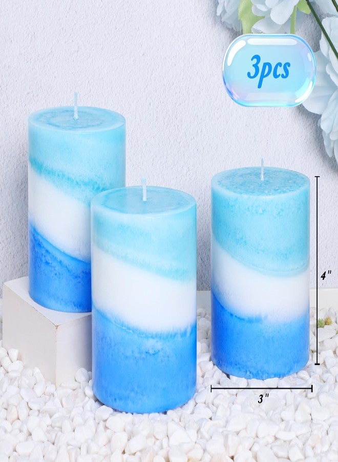 Immeiscent Ocean Scented Blue Pillar Candles 3x4 Inches Hand-Poured Long Lasting Burn Fresh Sea Aroma Aesthetics Decorative Candle for Home Wedding Seaside Nautical Party - Image 4