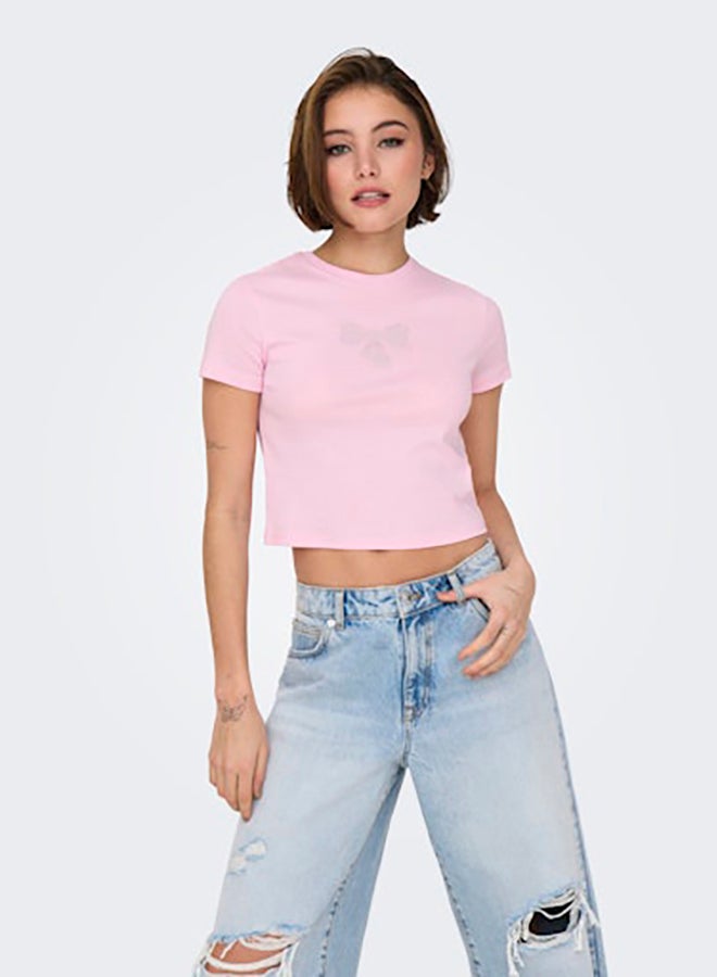 ONLY Womens Kira Shortsleeve Bling O-Neck Short Top Juniors - Image 3