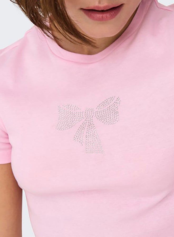 ONLY Womens Kira Shortsleeve Bling O-Neck Short Top Juniors - Image 4