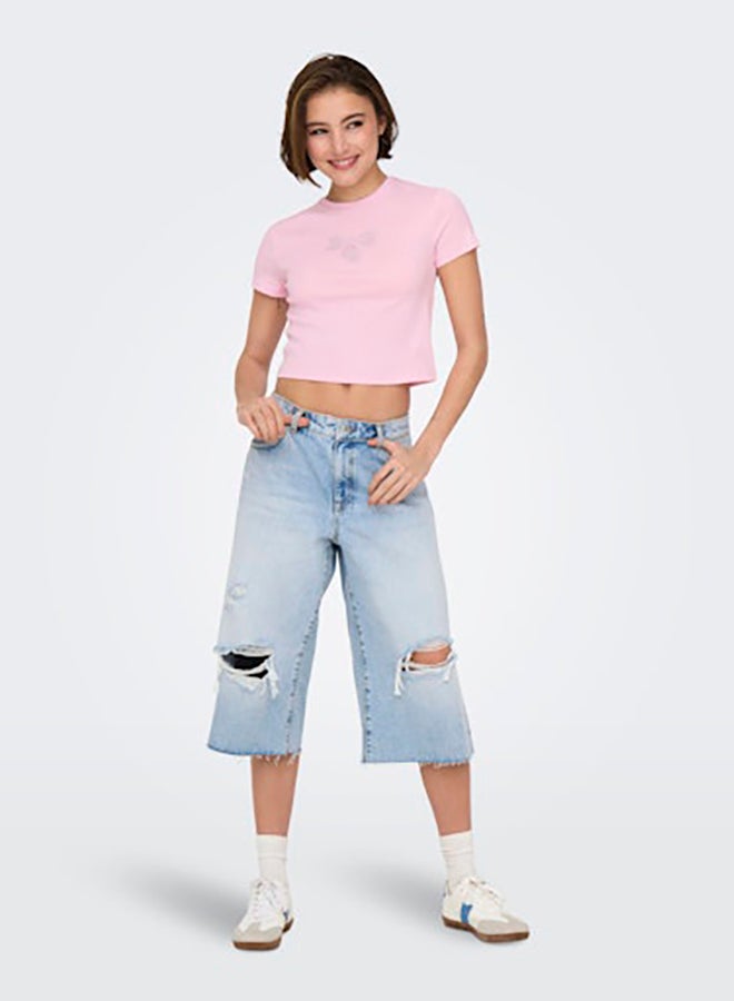 ONLY Womens Kira Shortsleeve Bling O-Neck Short Top Juniors - Image 1