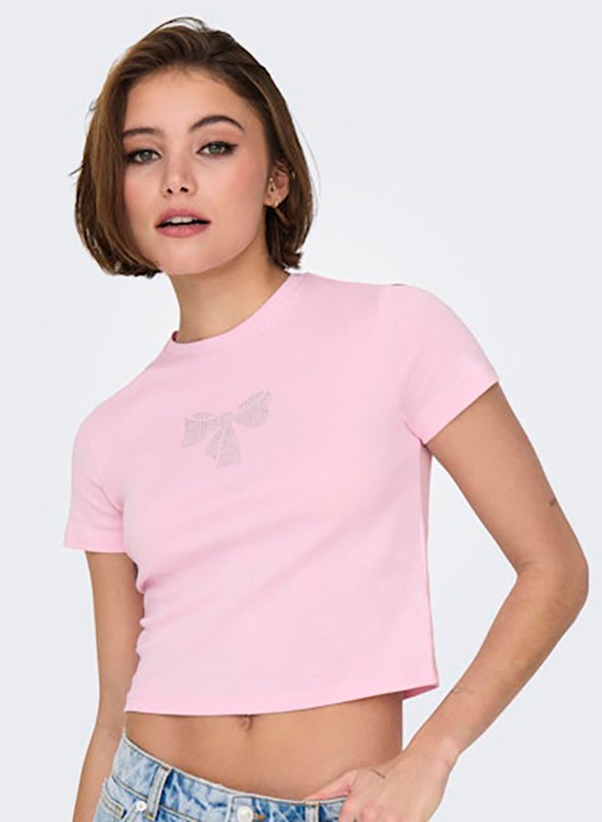 ONLY Womens Kira Shortsleeve Bling O-Neck Short Top Juniors - Image 2