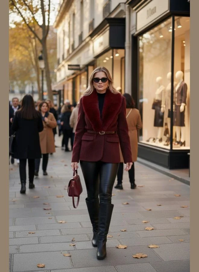 ليلا معطف نسائي بياقة شال وحزام من ليلا