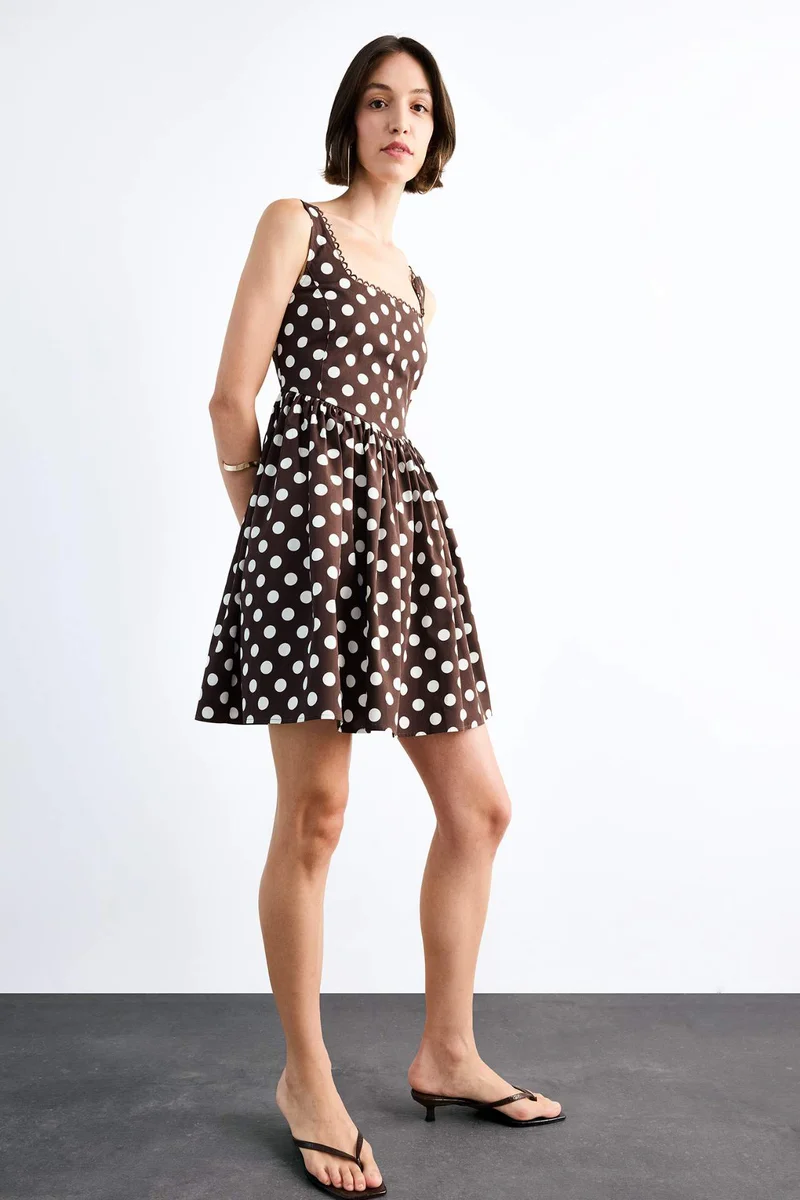 Defacto  Square Neck Polka Dot Patterned Sleeveless Midi Dress for Women | Best Price UAE