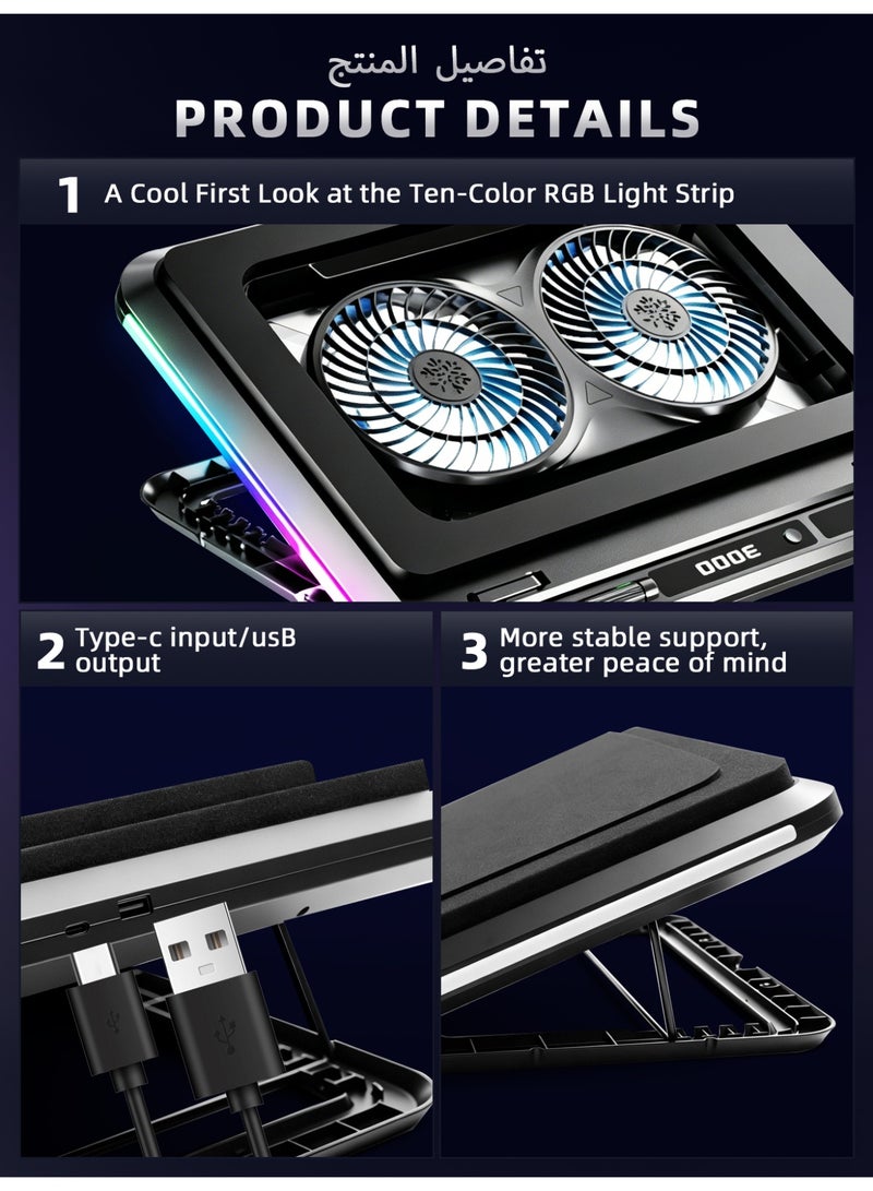 DYSWEI Powerful Cooling Fan for Gaming Laptop, Cooling Pad with Infinity RGB & Sealed Foam for Rapid Cooling, Fits 14-21 inch Laptops - Image 4
