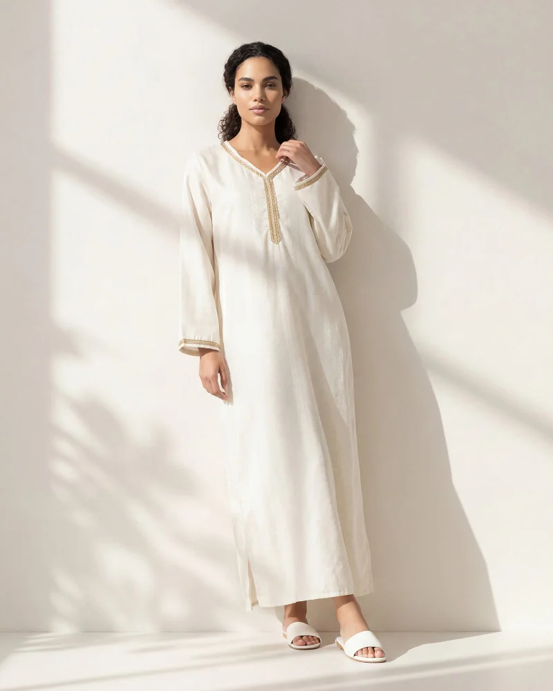ردتاغ Women Cream Jallabiya With Embroidery