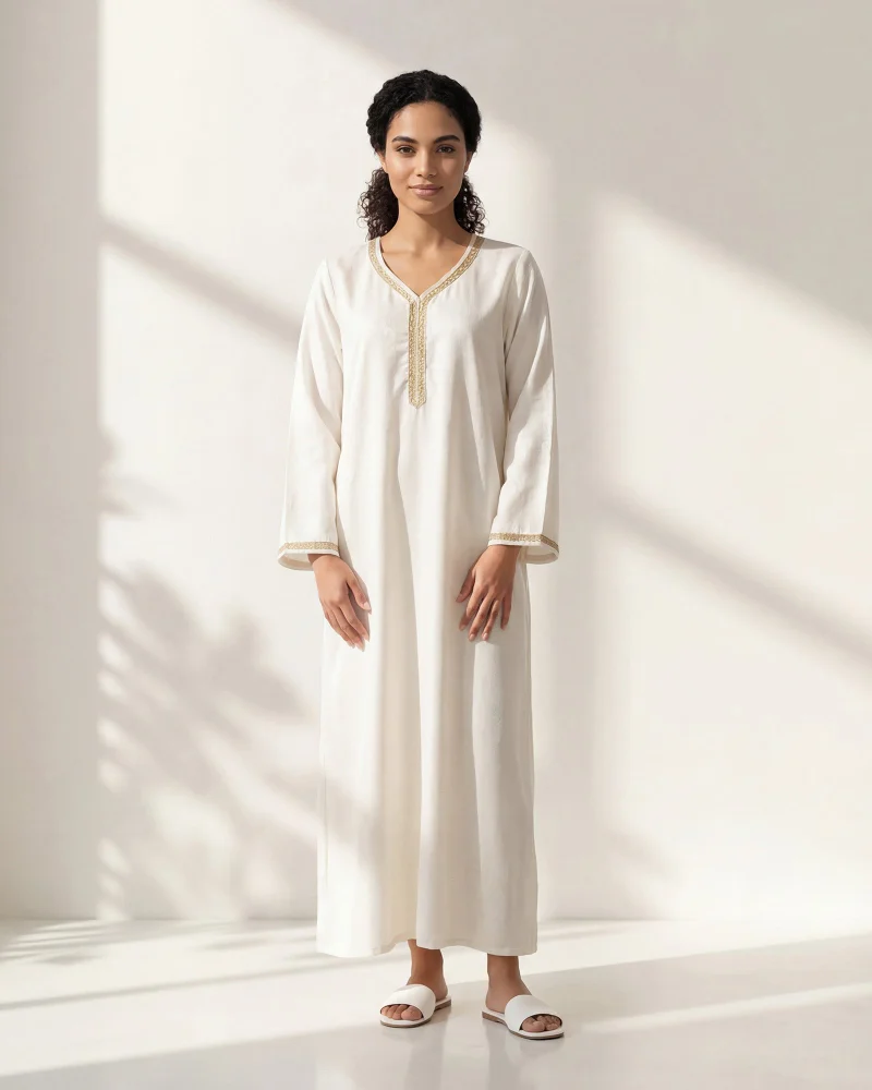 ردتاغ Women Cream Jallabiya With Embroidery
