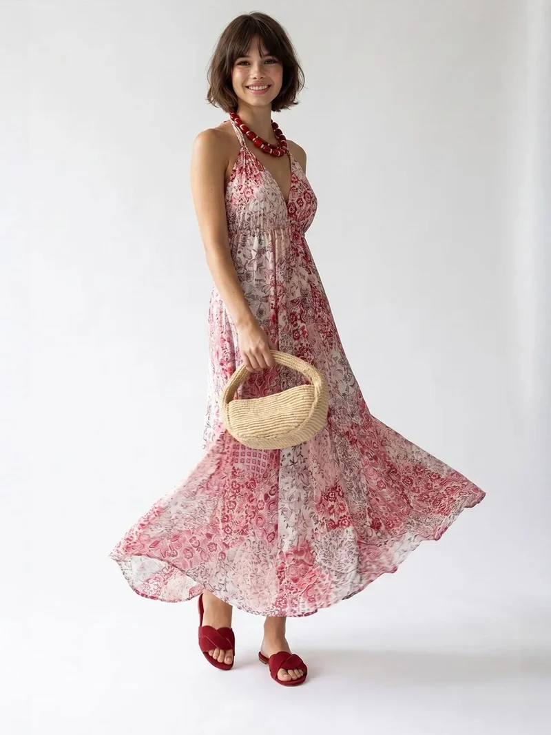 Mixray Multicolor MIXRAY Paisley Halter Maxi Dress for Women | Best Price UAE