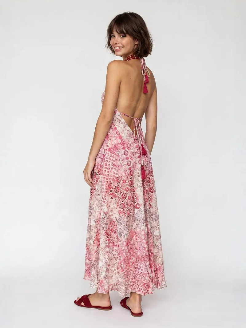Mixray Multicolor MIXRAY Paisley Halter Maxi Dress for Women | Best Price UAE