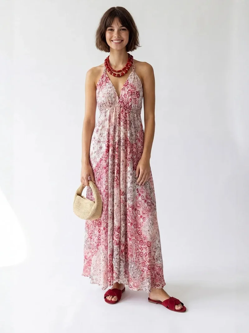 MIXRAY Paisley Halter Maxi Dress