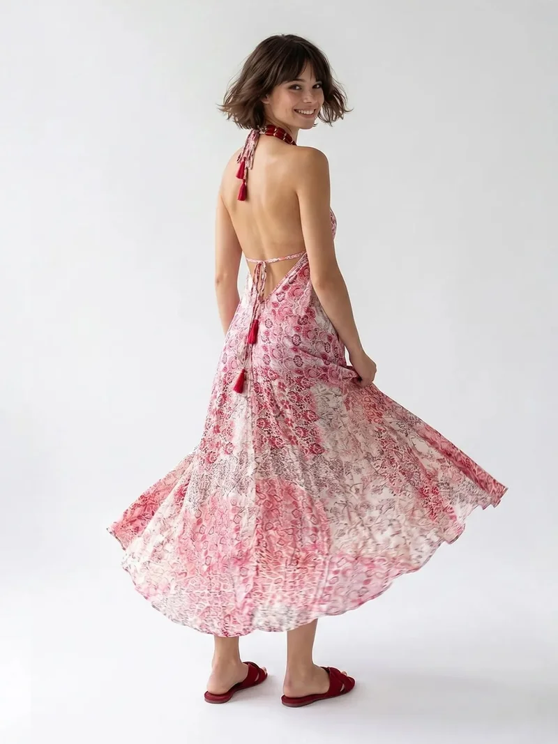 Mixray Multicolor MIXRAY Paisley Halter Maxi Dress for Women | Best Price UAE