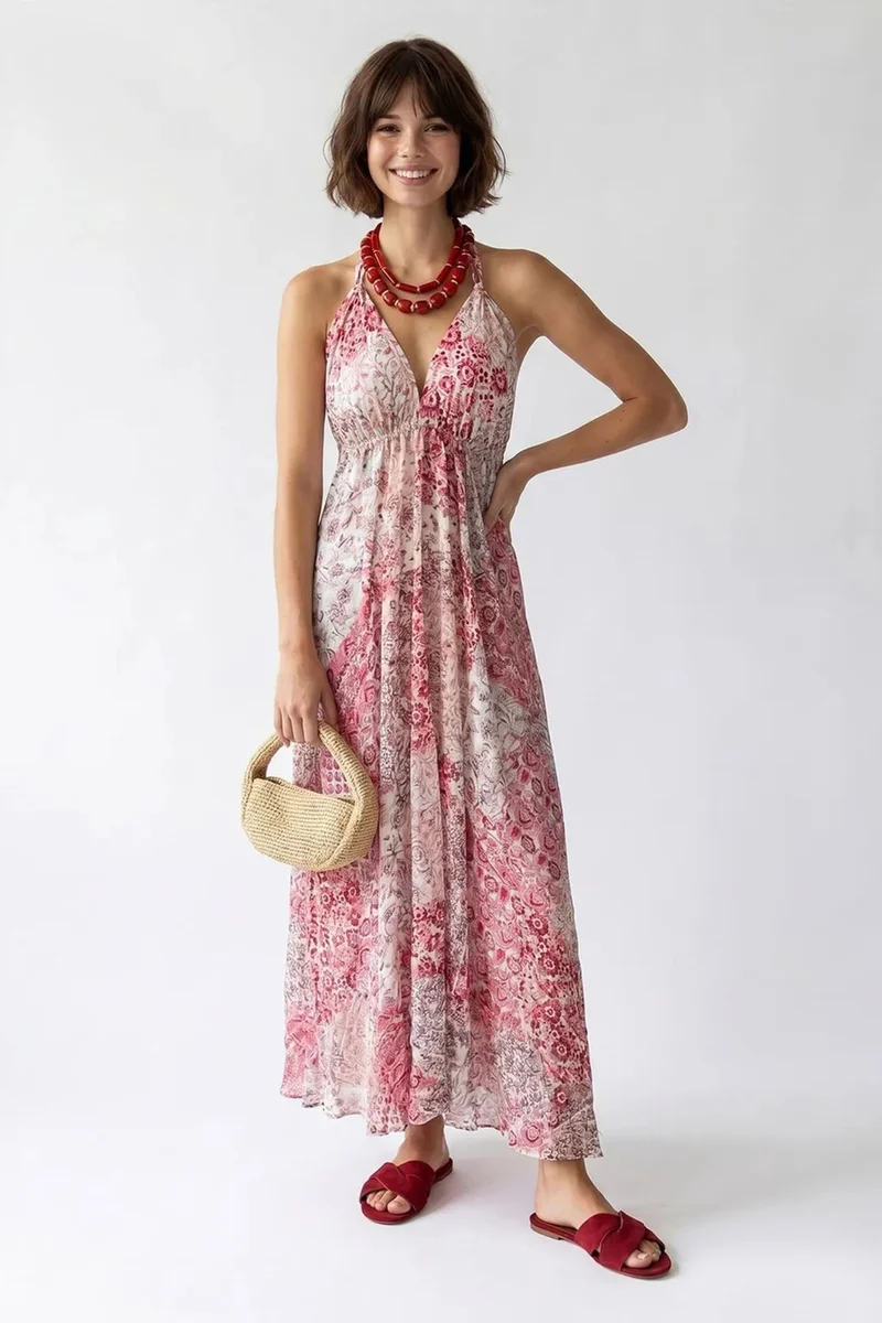 ميكسراي MIXRAY Paisley Halter Maxi Dress