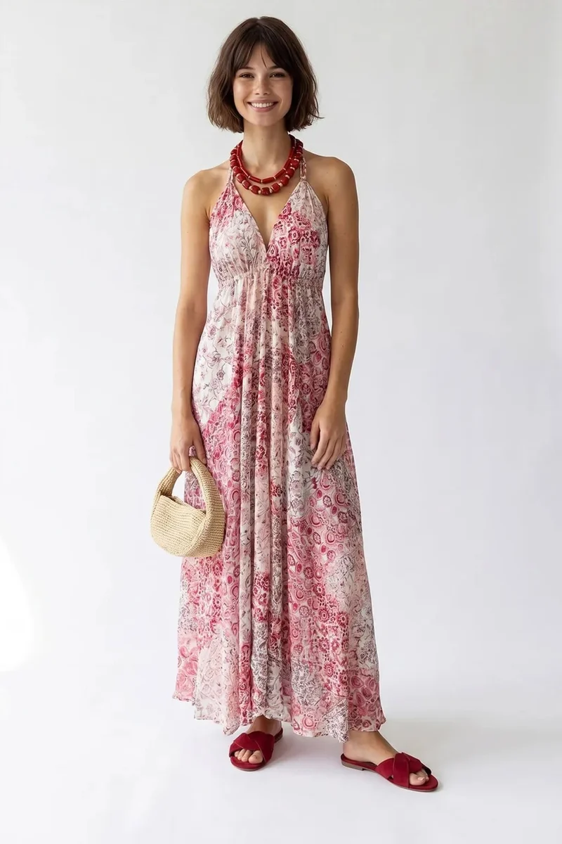ميكسراي MIXRAY Paisley Halter Maxi Dress