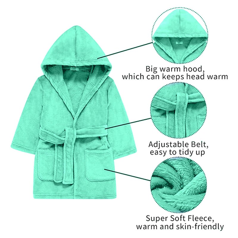 V.&GRIN Girls Fleece Robe, Plush Hooded Soft Fuzzy Warm Fluffy Bathrobe for Kids 5-14 Yearsï¼ˆAqua 3-4ï¼‰ - Image 4