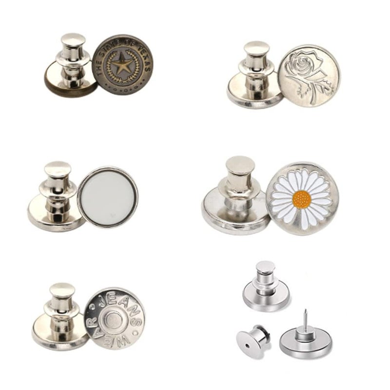 SNAPSHOPECOM snapshopecom Button Pins for Jean Buttons Pins for Loose Jeans No Sew and No Tools Instant Replacement Pant Button Reusable Adjustable Metal Pants Button Tightener Elastic Waist Button 5 pcs - Image 1