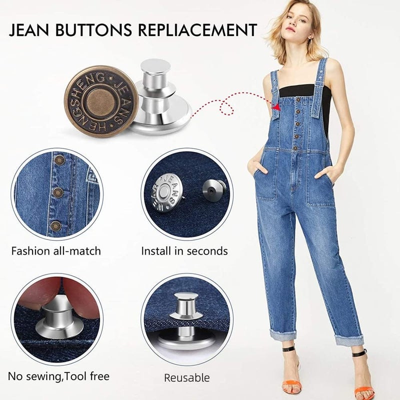 SNAPSHOPECOM snapshopecom Button Pins for Jean Buttons Pins for Loose Jeans No Sew and No Tools Instant Replacement Pant Button Reusable Adjustable Metal Pants Button Tightener Elastic Waist Button 5 pcs - Image 5