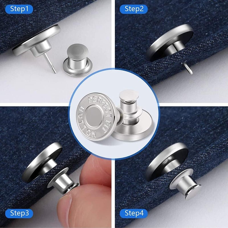SNAPSHOPECOM snapshopecom Button Pins for Jean Buttons Pins for Loose Jeans No Sew and No Tools Instant Replacement Pant Button Reusable Adjustable Metal Pants Button Tightener Elastic Waist Button 5 pcs - Image 2